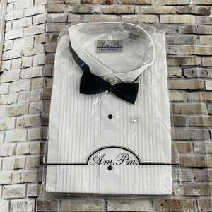 NWT Men’s AM./PM. White & Black Casual Button Down Shirt (L 16-16 1/2) FO24